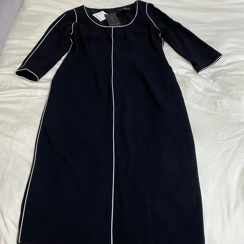 Black piped shift dress